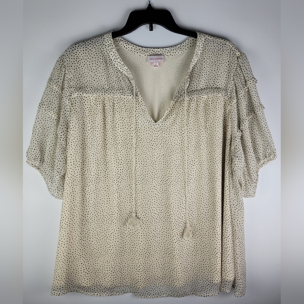 Molly & Isadora Womens Polkadot Chiffon Lined Tassle Tunic Top Plus Size 2X